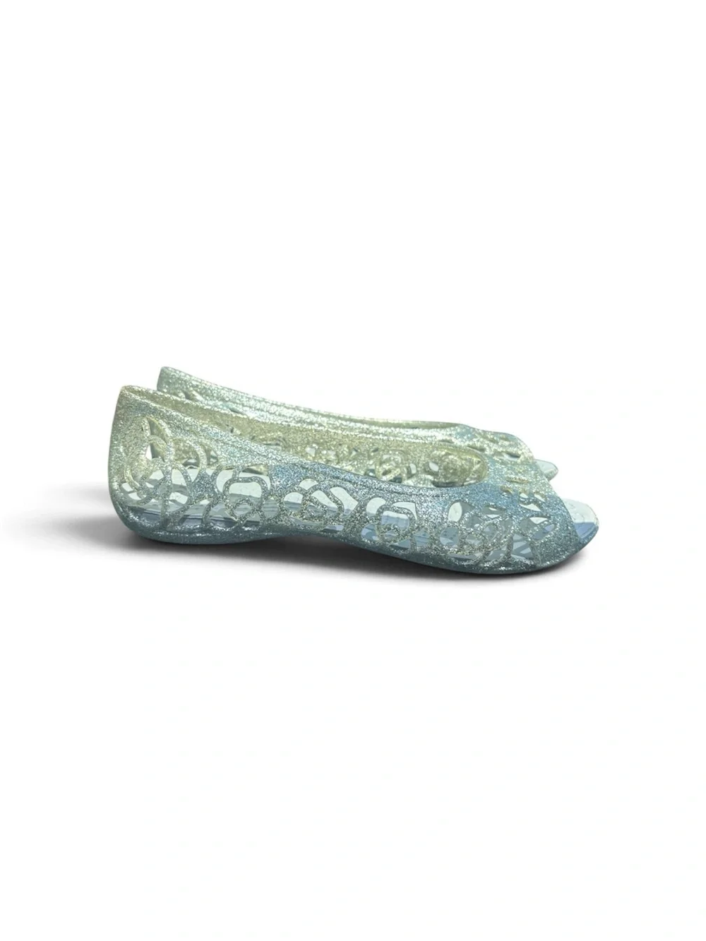 CROCS Isabella Jelly Flats Shoes Silver Glitter Junior Girls Size